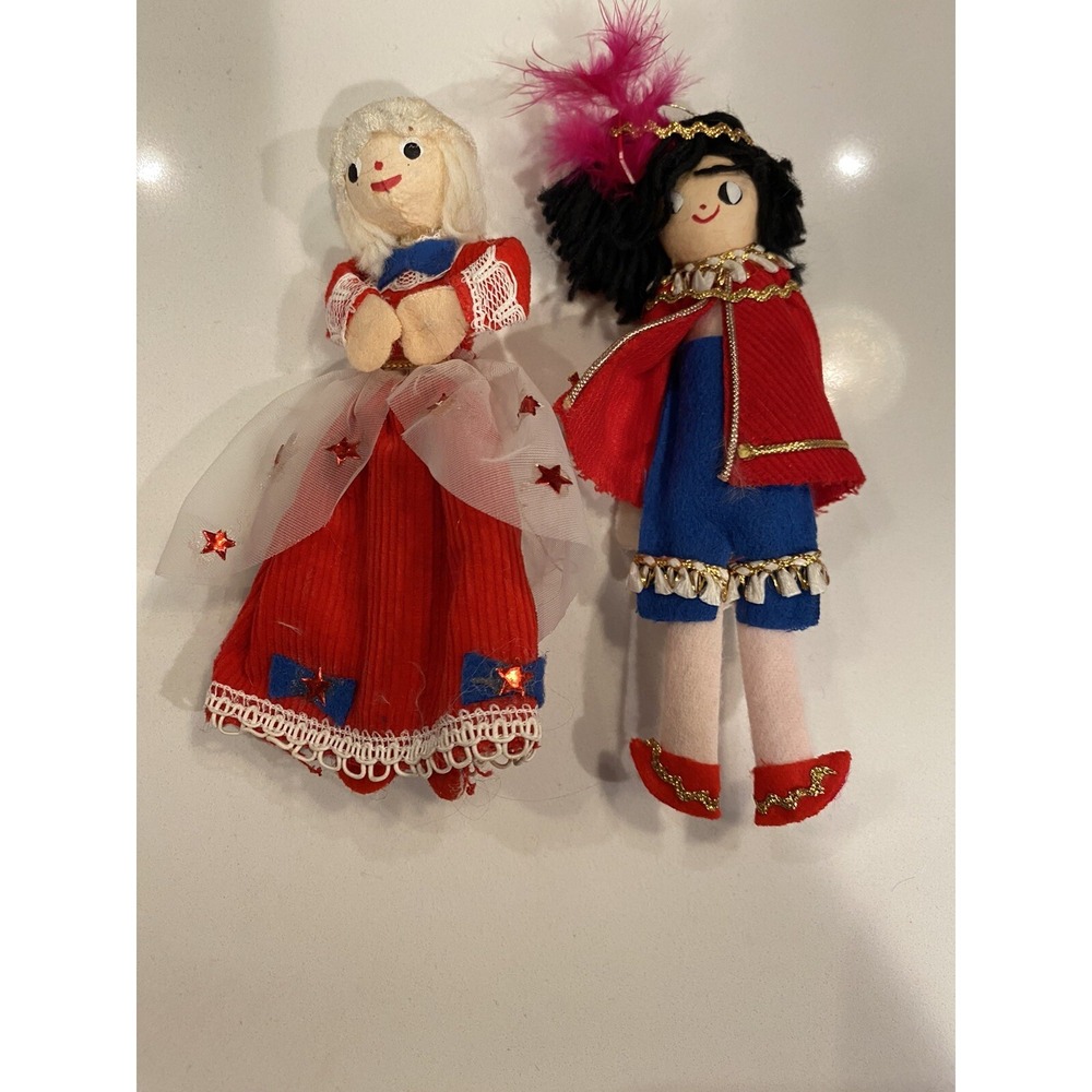 vintage Japan‎ cloth prince princess Christmas ornaments 1960's cute whimsy